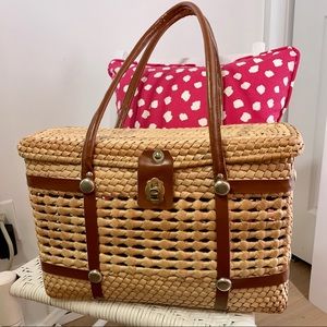 Vintage Woven Rattan Straw Basket Purse Tote